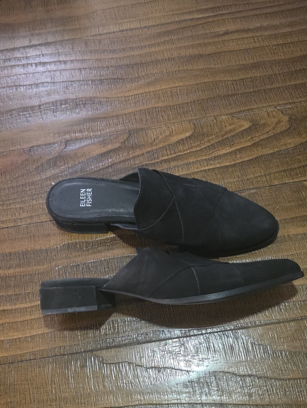 Eileen Fisher Black Suede Slip-On Mule with Low Block Heel